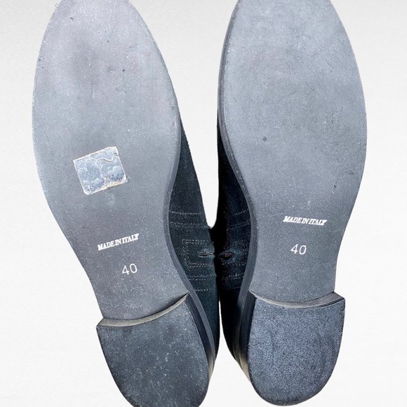 Boho Chic Cuffed Black Suede 16”  Boots Comfy 1” Heel Made in Italy Sz 40 9.5 - Picture 7 of 8